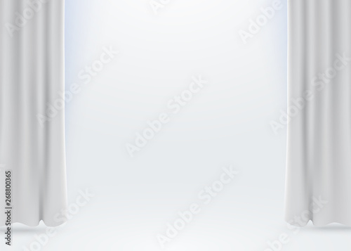 White velvet curtains isolated on white background. Show stage concept.