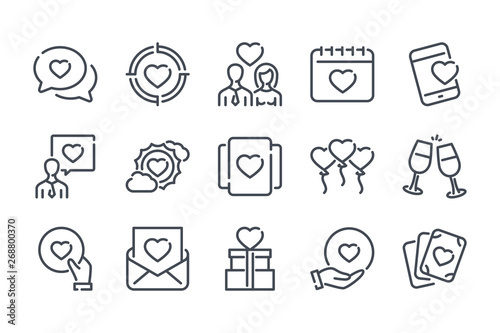 Love related line icon set. Heart vector lined icon collection.