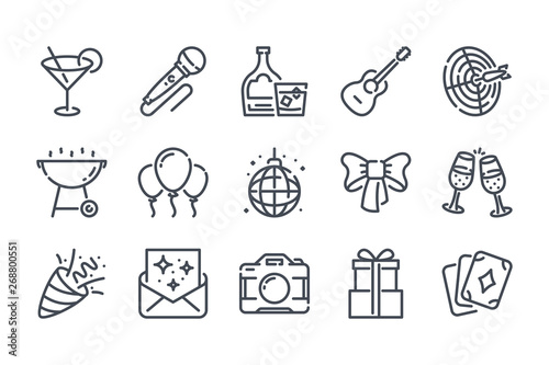 Party related line icon set. Event vector icon collection.
