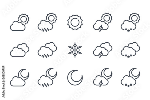Weather related line icon set. Forecast vector icon collection.