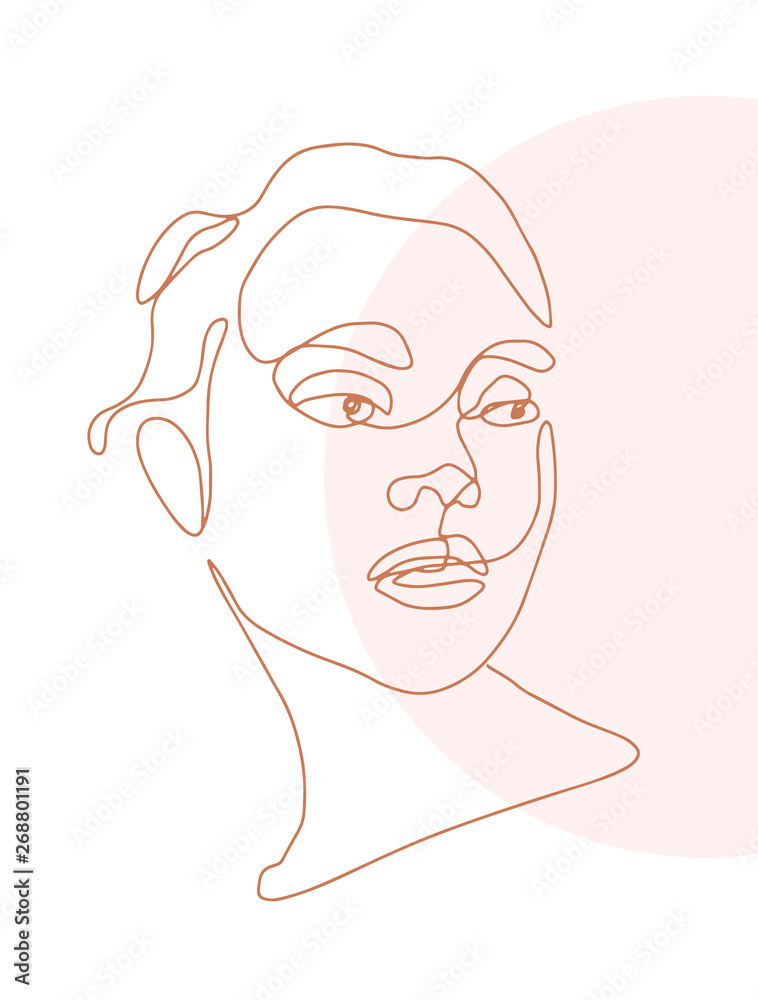 One line portrait of a female face. Continuous line art drawing of a  girl/woman with geometric colour blocks in the background Stock  Illustration | Adobe Stock
