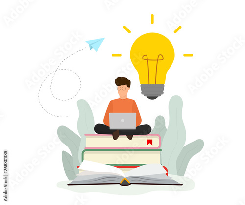 Knowledge online concept. Online training courses, online book, distance education. Vector illustration. Flat design. EPS 10.
