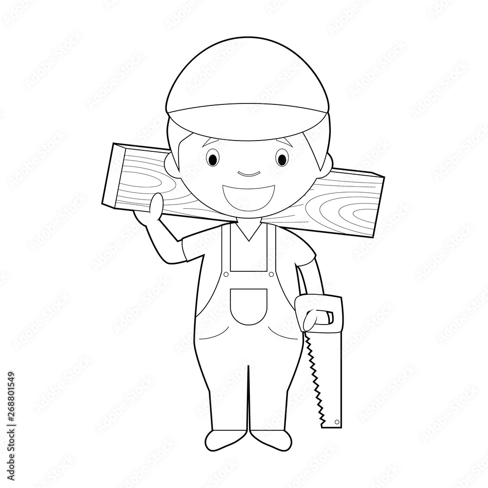 Easy Coloring Cartoon Vector Illustration Of A Carpenter Stock Vector 