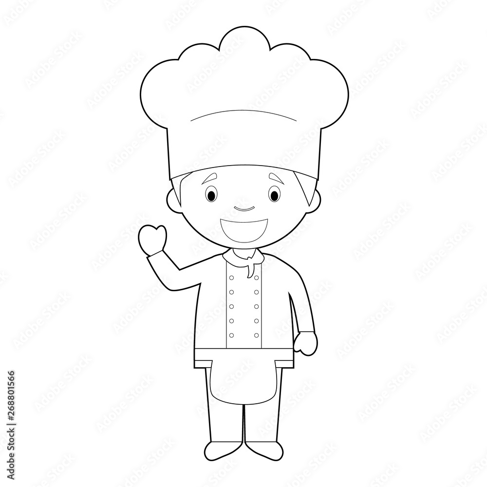Easy coloring cartoon vector illustration of a chef. Stock Vector ...