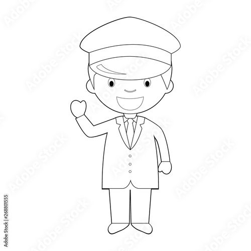 Easy coloring cartoon vector illustration of a chauffeur.