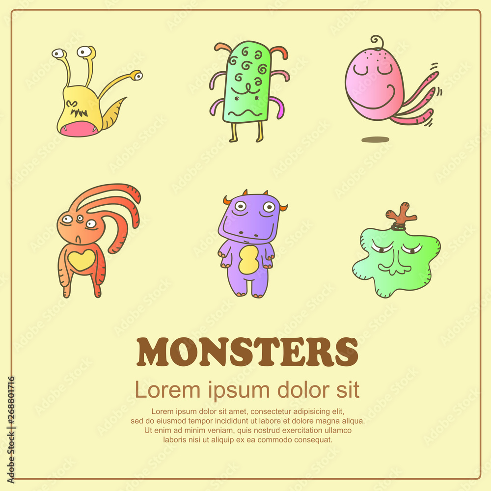 Classic doodle cartoon cute monsters