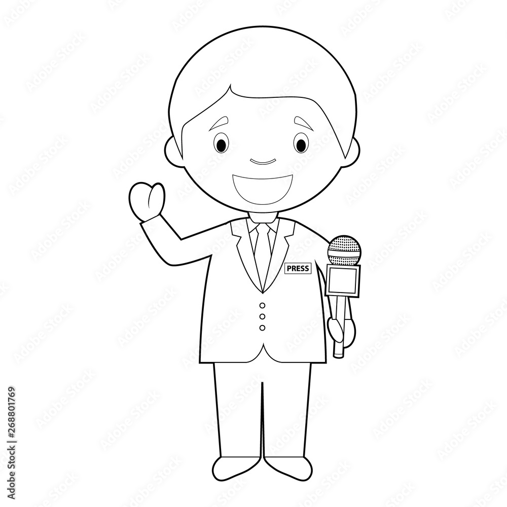 Easy coloring cartoon vector illustration of a journalist.
