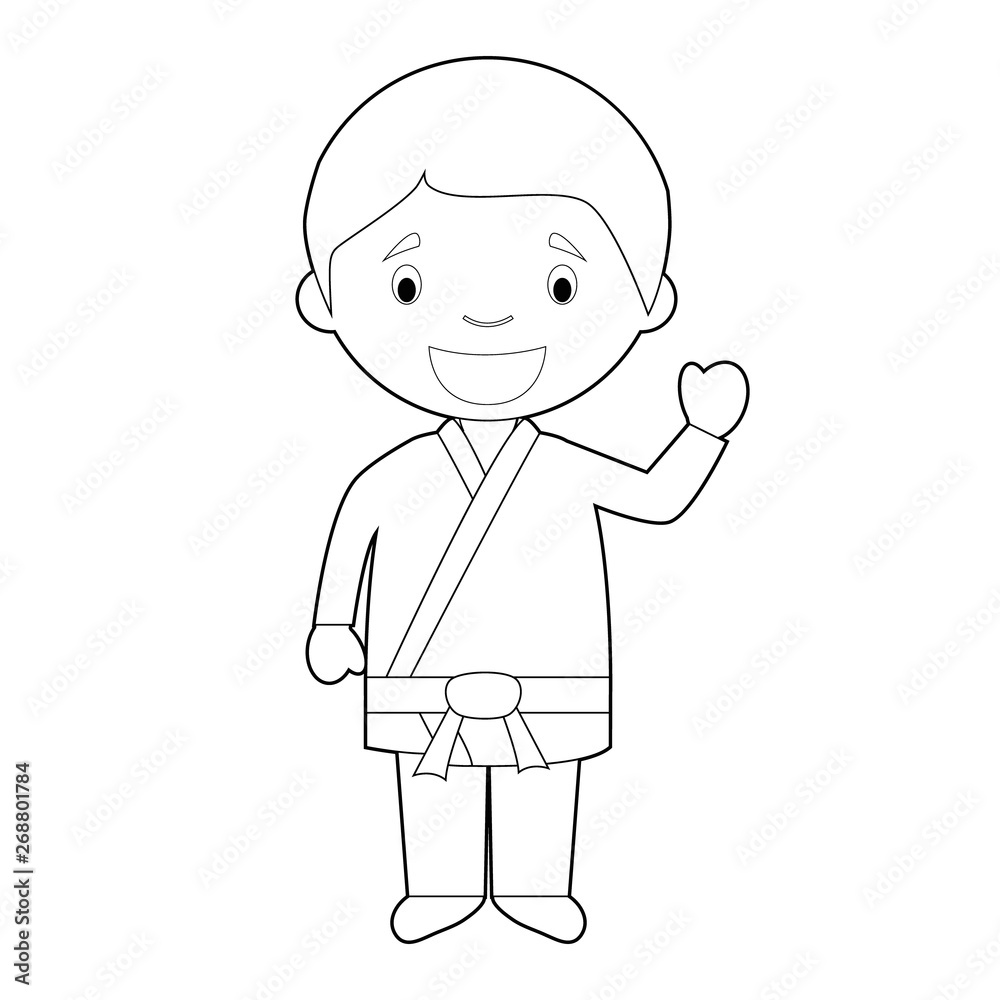 Easy coloring cartoon vector illustration of a karateka.