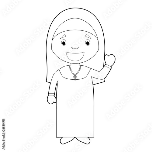 Easy coloring cartoon vector illustration of a nun.