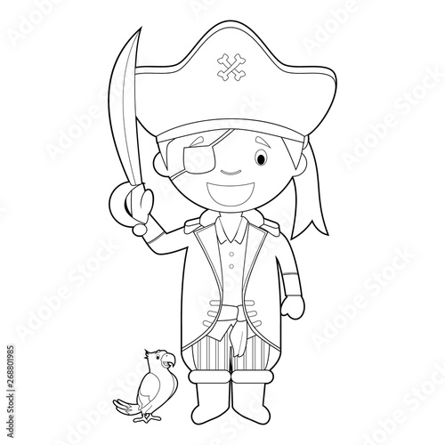 Easy coloring cartoon vector illustration of a pirate.