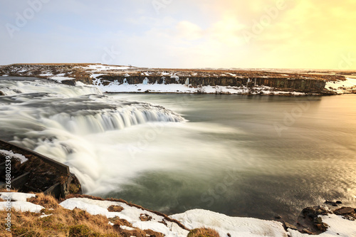   giss    ufoss waterfalls located near Hella at route 1  Iceland during Winter season.
