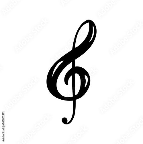 Hand drawn Music key logo and icon vector Illustration. Musical theme flat design template. Isolated on the white background