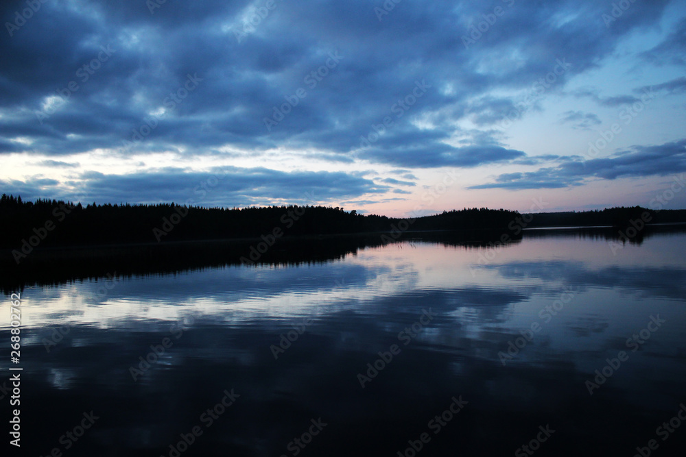 Beatiful Sunset over Lake in Sweden 