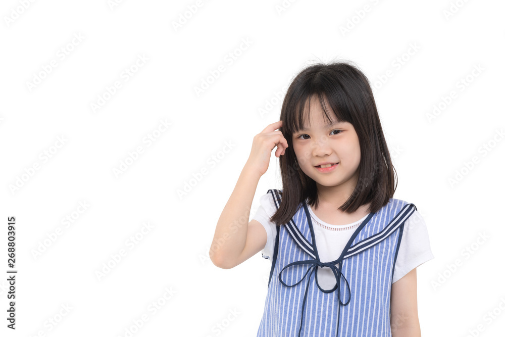Asian girl point her index finger to her head.. Asian girl point her index finger to her head..