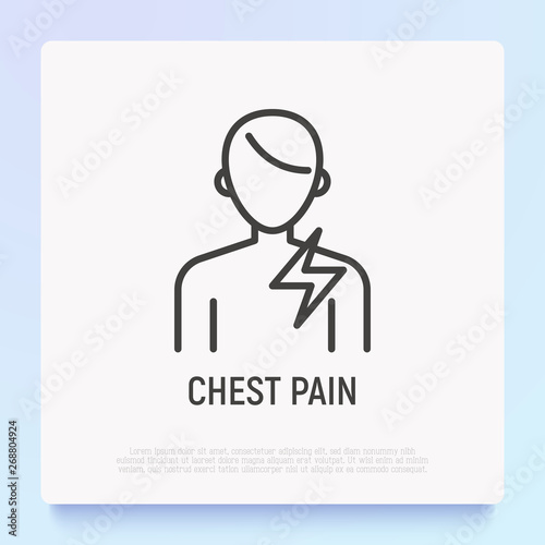 Chest pain thin line icon. Modern vector illustration of heart attack symptom.