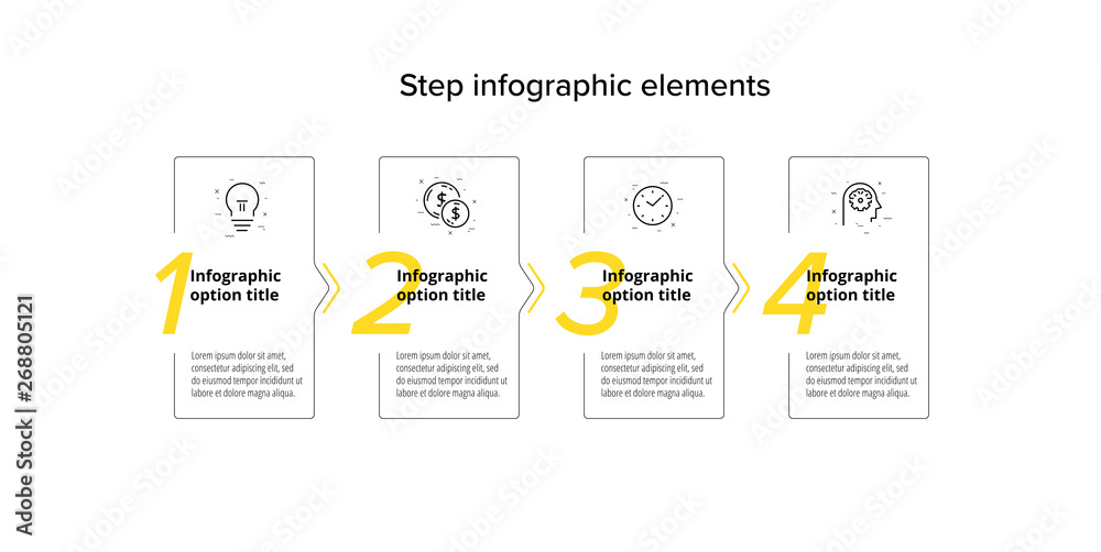 Business process chart infographics with 4 step circles. Circular corporate workflow graphic elements. Company flowchart presentation slide template. Vector info graphic design. - obrazy, fototapety, plakaty 