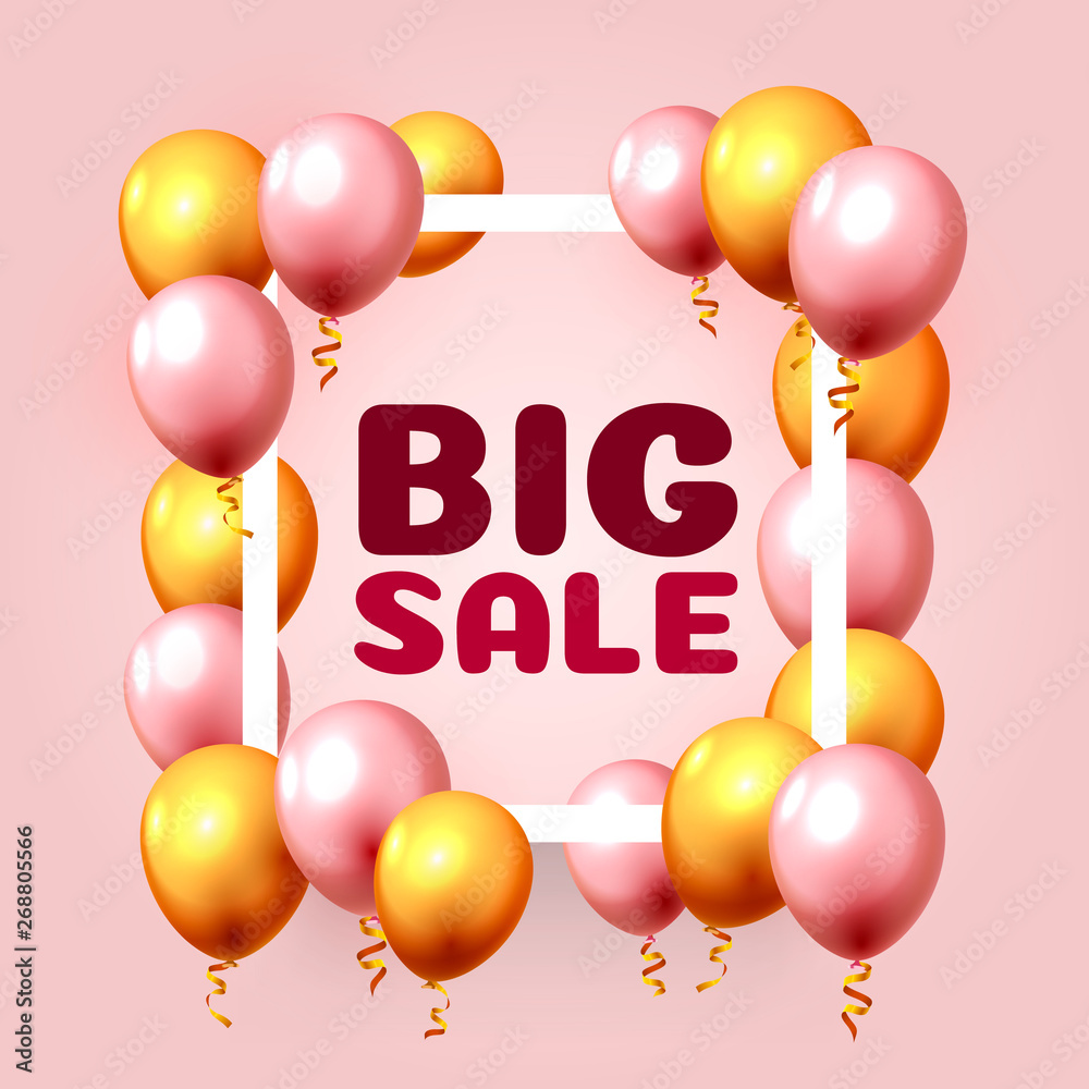 Big sale balloon market frame on the pink background. Big sale balloon market frame on the pink background.