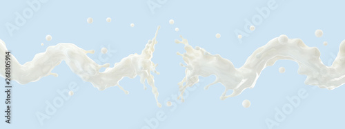 White liquid fresh milk or yogurt waves splashes isolated. Glossy shining milk, almond milk, soy, oat milk, yogurt,cream, shampoo, cosmetic soap, white paint waves. Liquid splashing. Clipping path. 3D