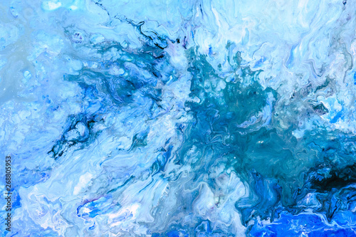 Abstract art texture background. Ocean storm effect. Beautiful blue and white acryl paint.
