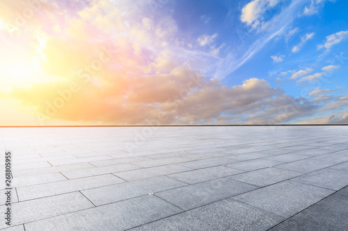 Empty square floor and beautiful sky at sunrise