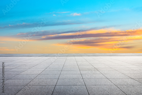 Empty square floor and beautiful sky at sunrise