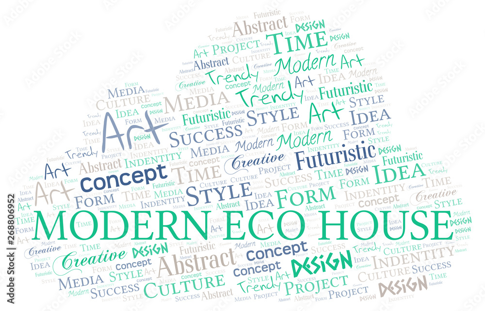 Fototapeta premium Modern Eco House word cloud. Wordcloud made with text only.