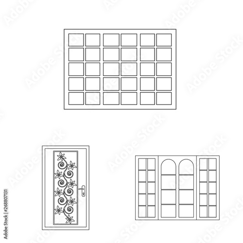 Vector illustration of door and front logo. Collection of door and wooden stock symbol for web.