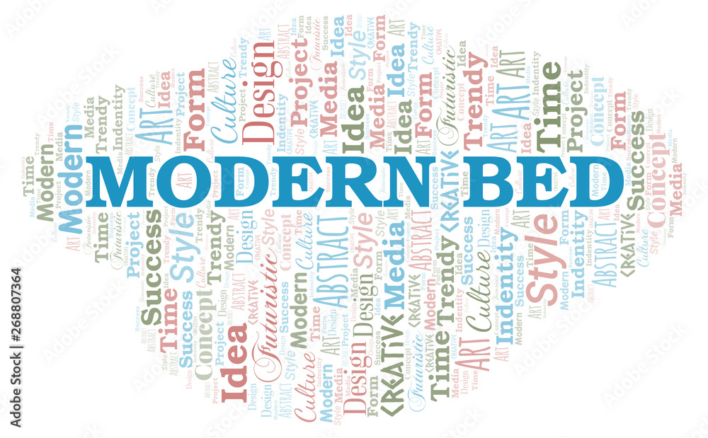 Obraz premium Modern Bed word cloud. Wordcloud made with text only.
