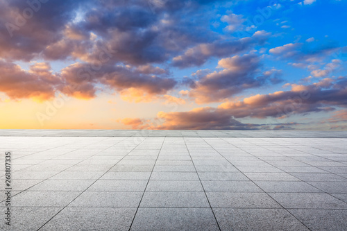 Empty square floor and beautiful sky at sunrise