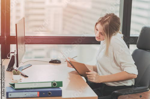 Konstfotografi Young Busy Businessgirl Working Busy in Office,Receptionist and Personal Assista