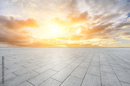 Empty square floor and beautiful sky at sunrise