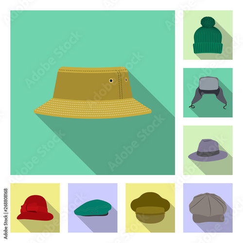 Vector illustration of headgear and cap sign. Set of headgear and accessory stock vector illustration.