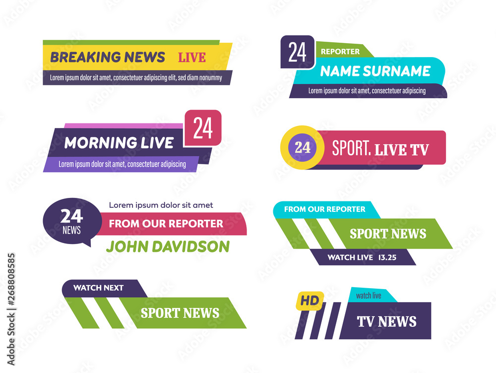 News bar logos, icons of news feeds, television, radio channels News bar logos, icons of news feeds, television, radio channels