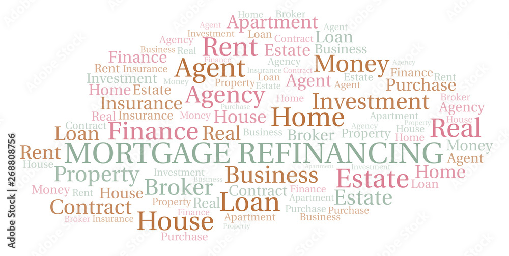 Mortgage Refinancing word cloud. Wordcloud made with text only. Mortgage Refinancing word cloud. Wordcloud made with text only.