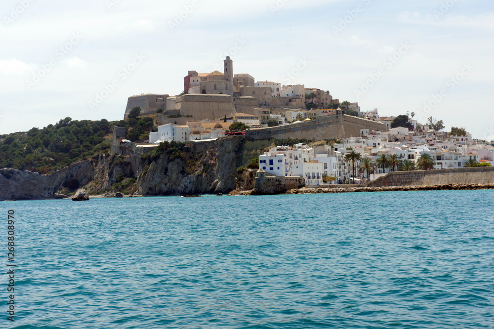 Eivissa. Old city with a fortress. View from the sea.Ibiza Island.