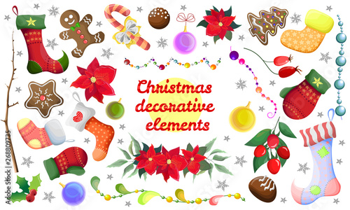 set of elements for christmas and new year