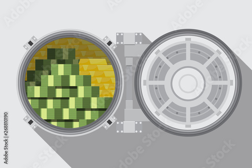 Bank vault room with a safe vector flat design. photo