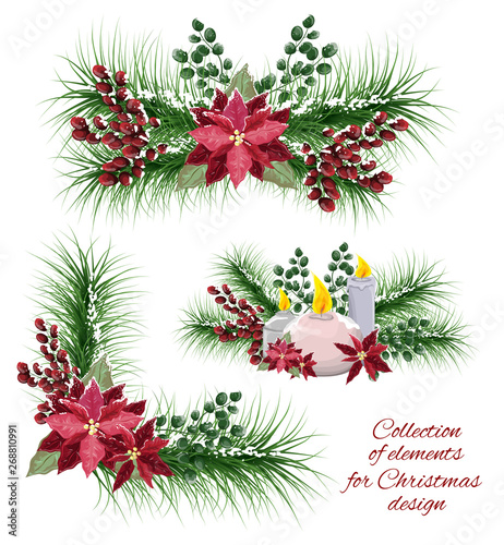 christmas background with holly and red berries