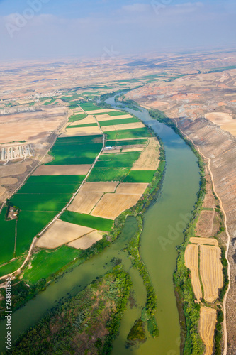 Ebro river meander. Zaragoza Province, Aragon, Spain, Europe