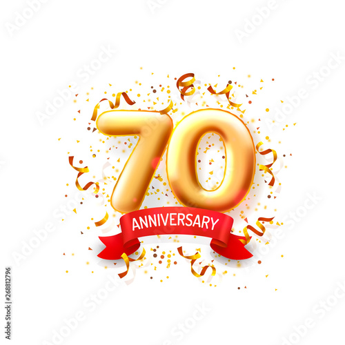 Anniversary ceremony balloons, 70 numbers balloons banner. Vector