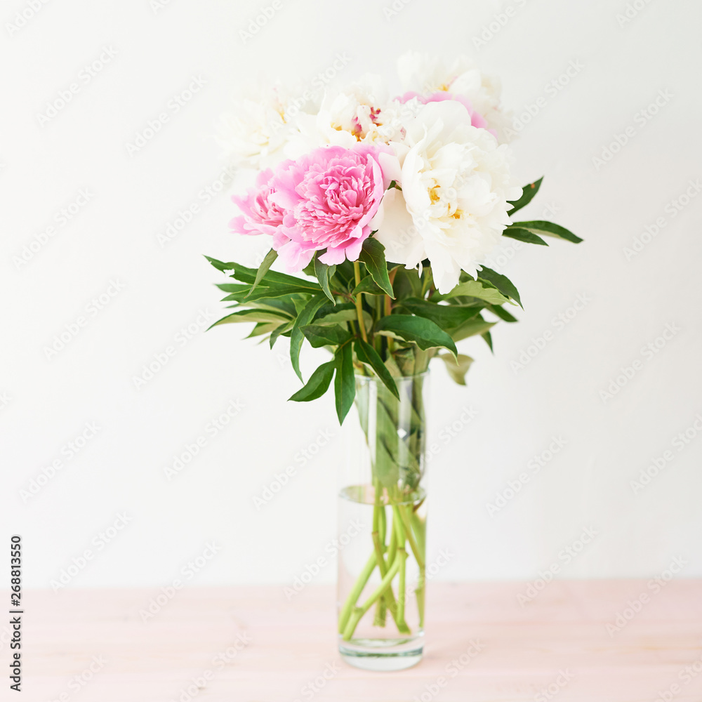 Obraz premium peonies in a vase on a white background