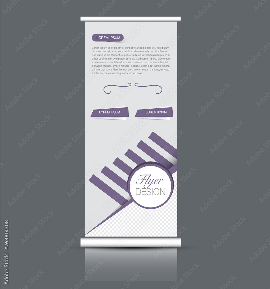 Roll up banner stand template. Abstract background for design, business, education, advertisement. Vector illustration. Purple color. Roll up banner stand template. Abstract background for design, business, education, advertisement. Vector illustration. Purple color.