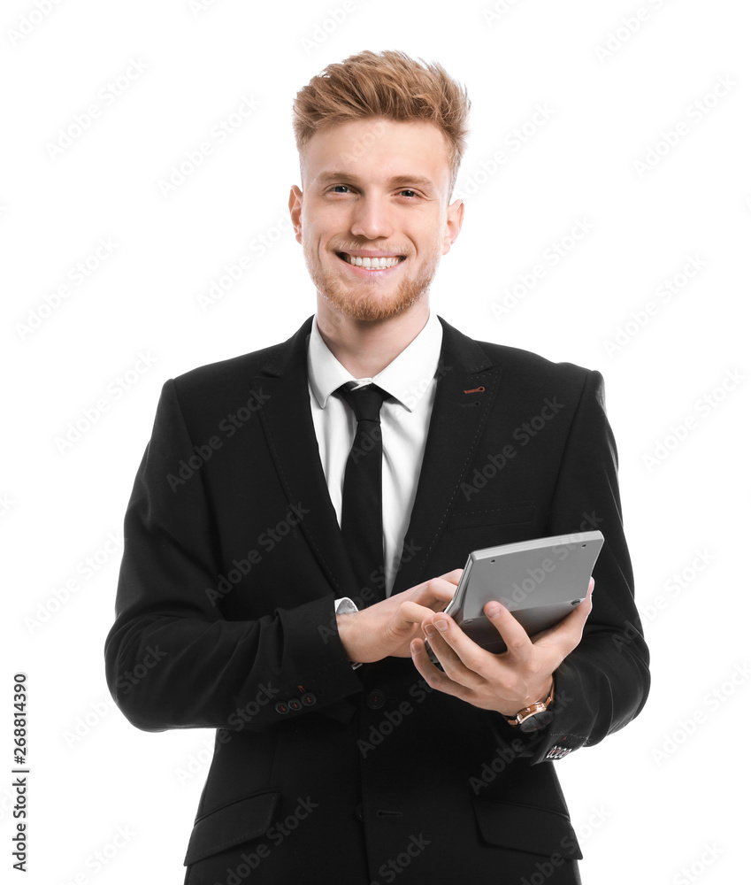 Portrait of male accountant on white background Portrait of male accountant on white background