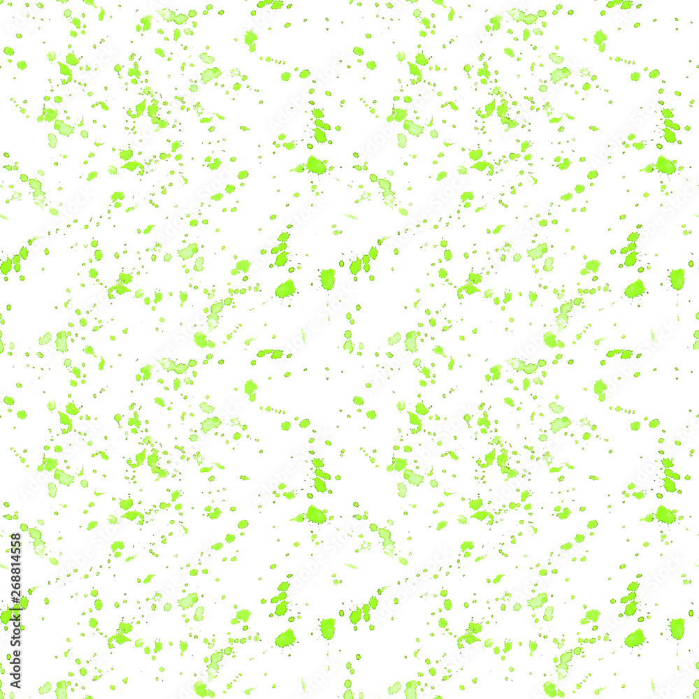 Seamless pattern of abstract watercolor green drops on a white background