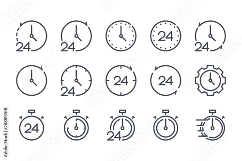 Clock and time related line icons. Watch and stopwatch vector linear icon set.