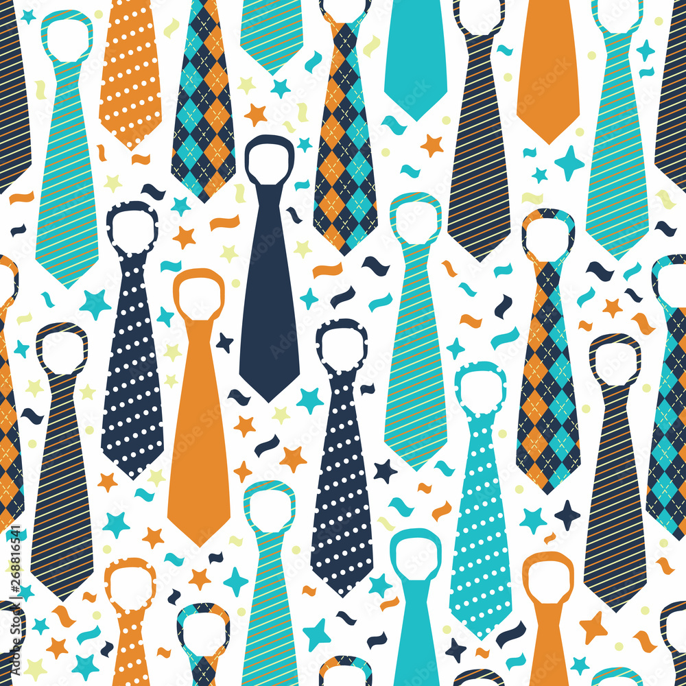 Happy Father's Day, holiday card with ties. Seamless pattern.
