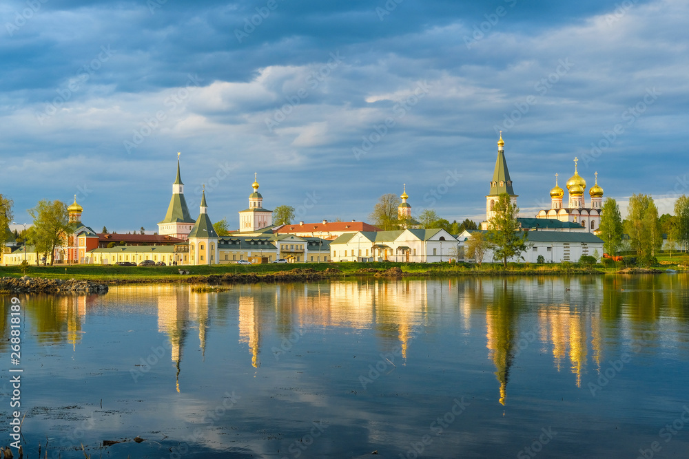 Valday, Russia - May, 18, 2019: Image of the Iversky Monastery in Valdai, Russia