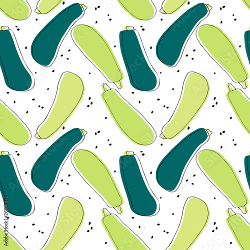 Seamless pattern with squash, zucchini and seeds. Summer seasonal vegetables.