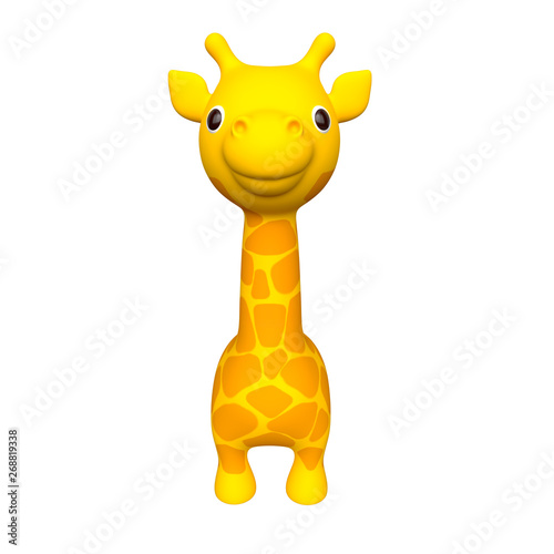 Giraffe isolated on white background. Cute cartoon character. Front view. 3d rendering