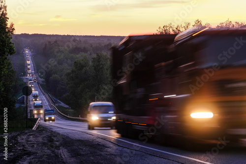 night traffic on a highway in Moscow region  Russia